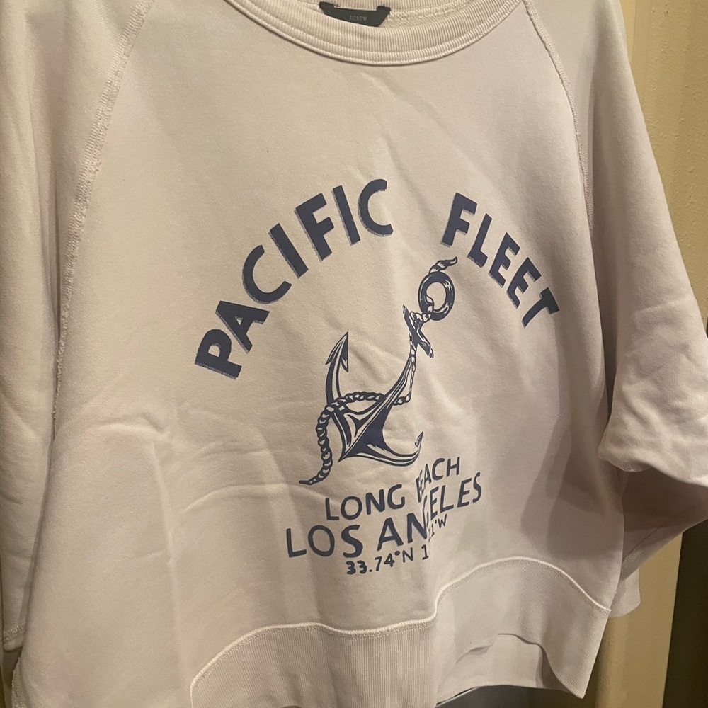 J. Crew Cream Knit Sweatshirt, blue printed